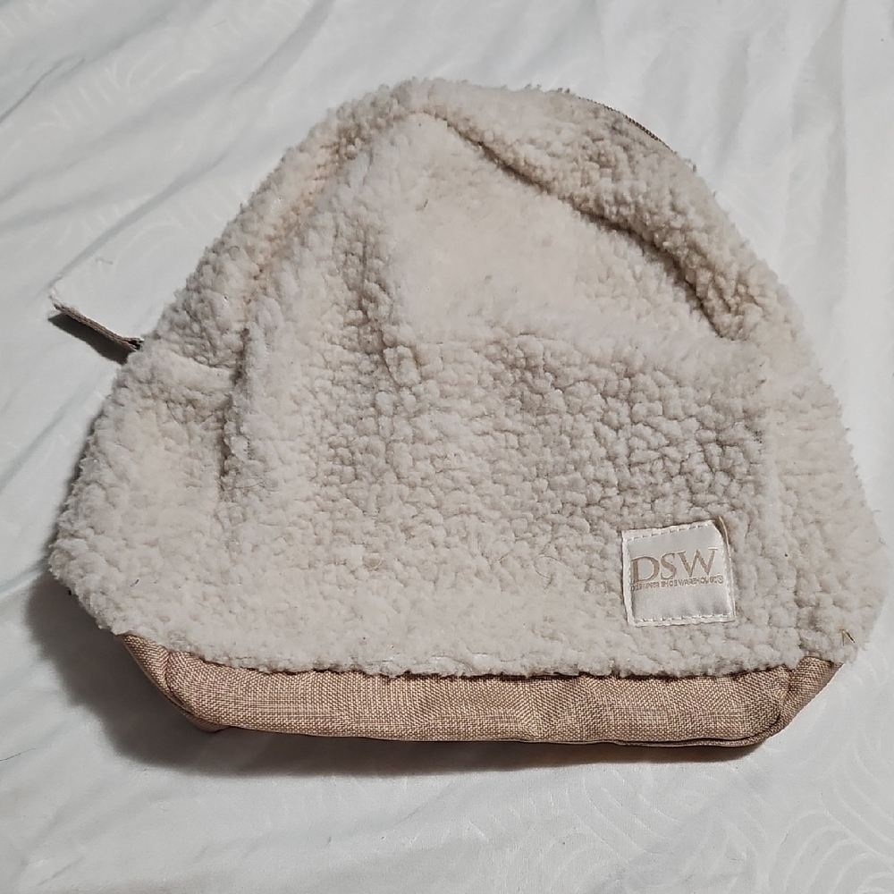 DSW Cream Sherpa Backpack with Tan Base